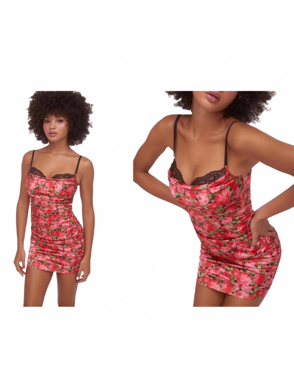 For Love & Lemons Madeline Mini Dress Peekaboo Satin Floral Women's Size Large